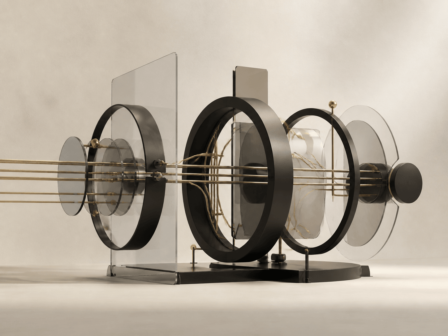 Sculpture abstraite représentant un système numérique connecté